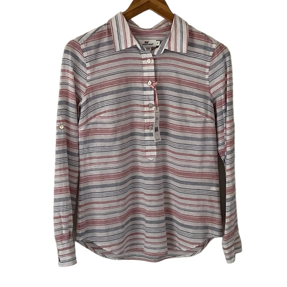Vineyard Vines PATRIOTIC STRIPE POPOVER Roll Tab Sleeves Size 2 NWT
